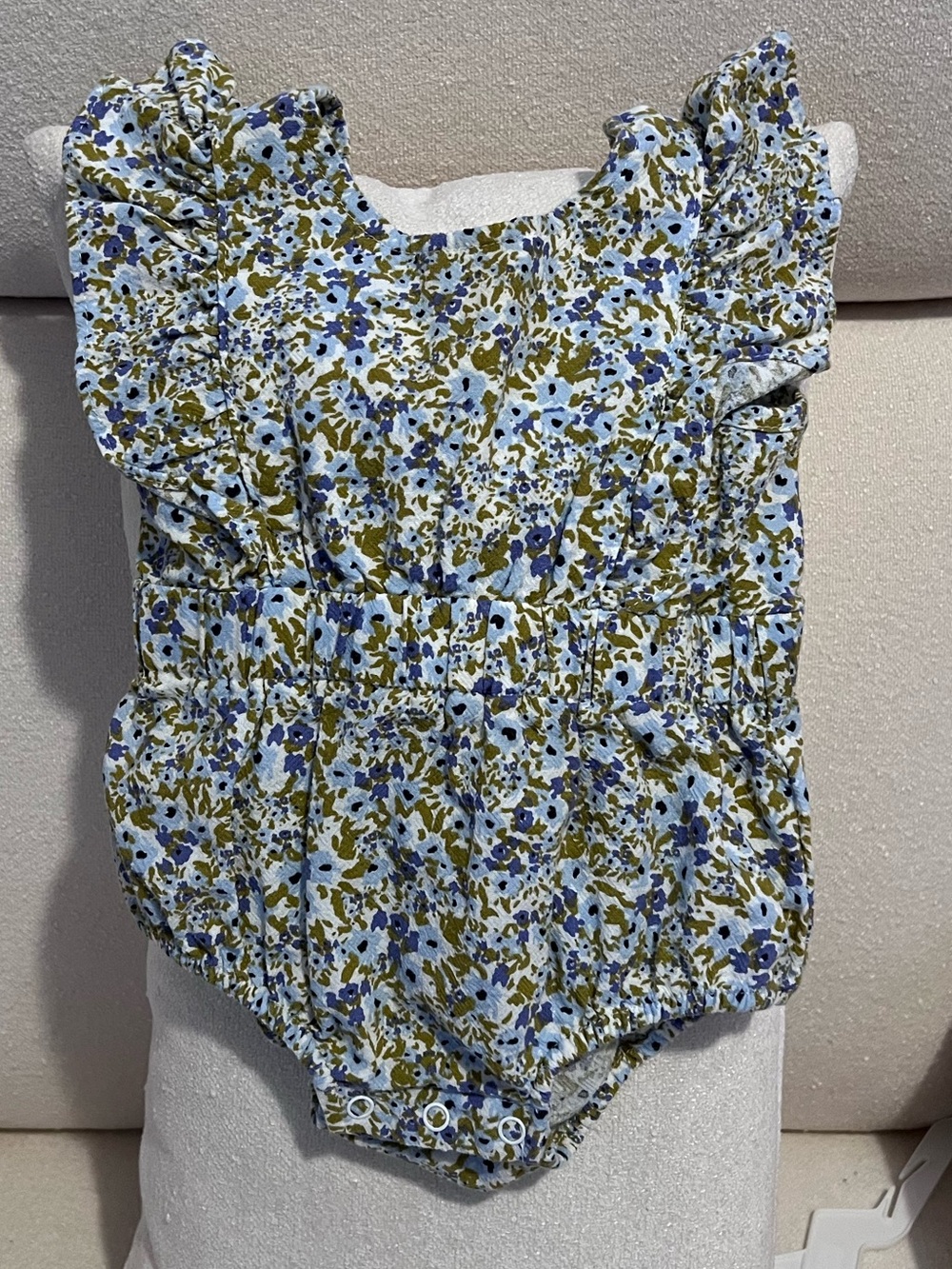 Cat & Jack Floral Smocked Sleeveless Romper in Blue & Olive